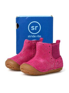 Stride Rite Agnes 2.0 Toddler Girl Boots 3M Berry Pink Leather Early Walker Baby